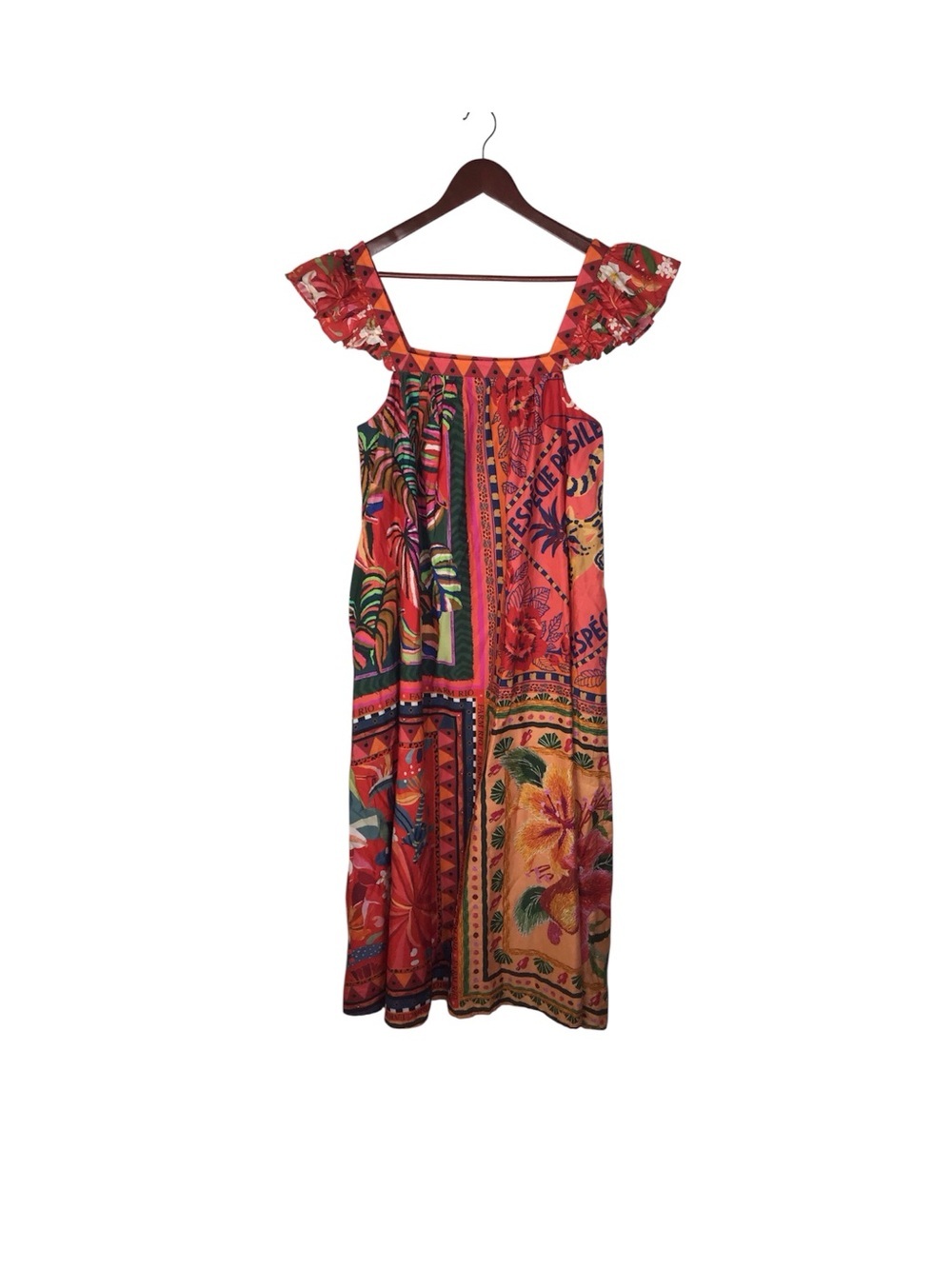 Farm Rio Mosaic Ruffled Midi Dress Size Medium.